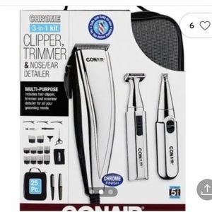 CONAIR Chrome 3-in-1 Clipper, Trimmer & Nose/Ear Detailer Kit 25 Piece / NEW